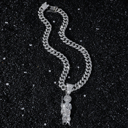 Hip-Hop Saint Jude Portrait Cuban Chain Pendant Necklace