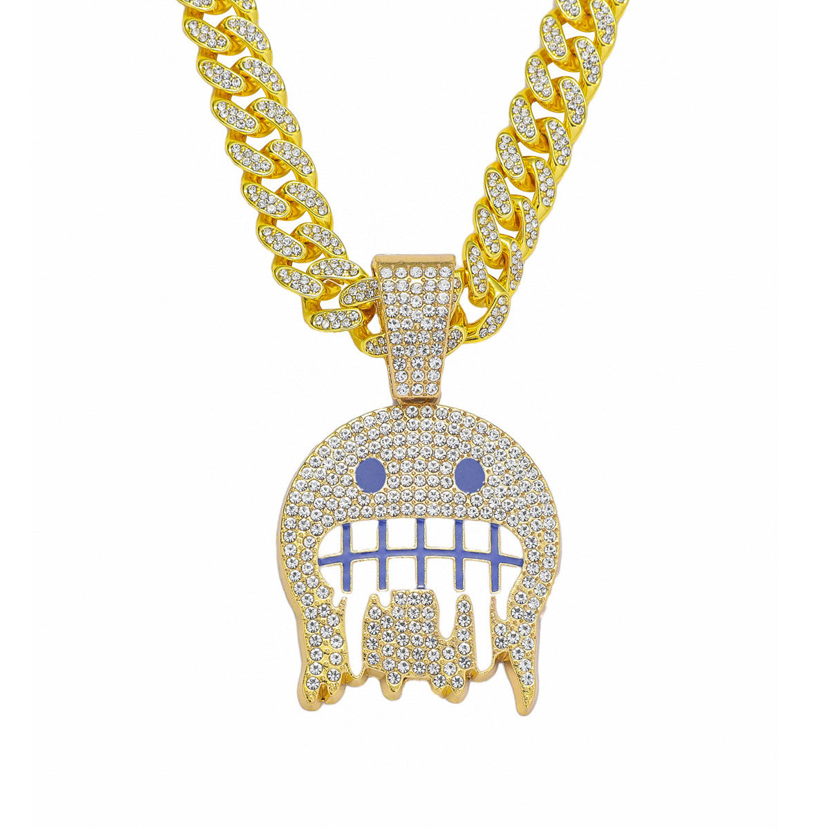 Hip-Hop Ice Face Emoji Cuban Chain Pendant Necklace