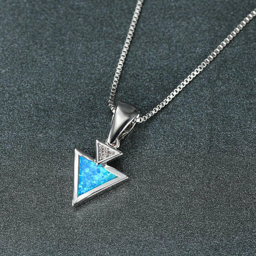Simple Opal Double Triangle Pendant Necklace