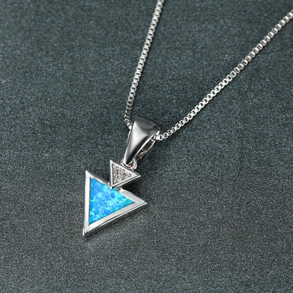 Simple Opal Double Triangle Pendant Necklace