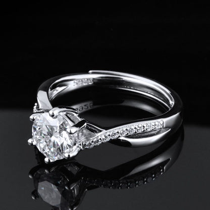 Women's White Gold Rose Shape Moissanite Adjustable Ring