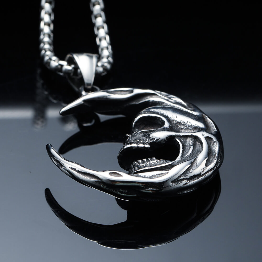 Men's Vintage Viking Moon And Skull Pendant Necklace