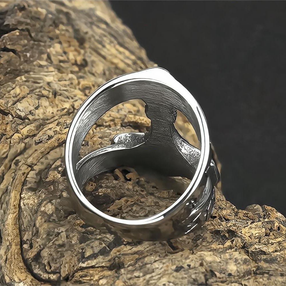 Vintage Nordic Stainless Steel Viking Rune Hammer Ring for Men