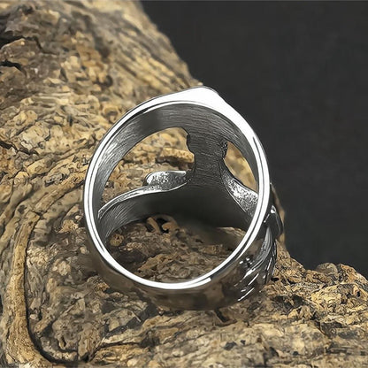 Vintage Nordic Stainless Steel Viking Rune Hammer Ring for Men