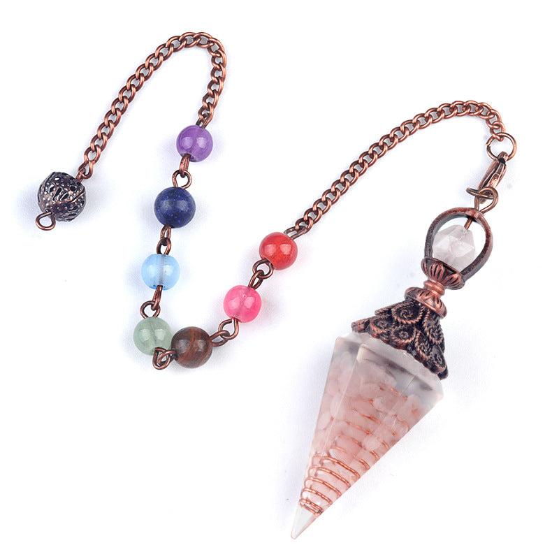 Copper-colored crushed stone resin crystal hexagonal pyramid spirit pendulum