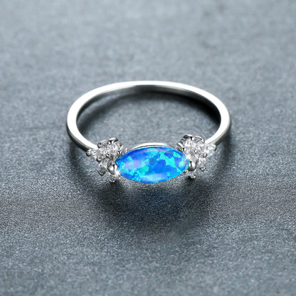 Women's White Gold Plated Marquise Opal With Zirconia ring