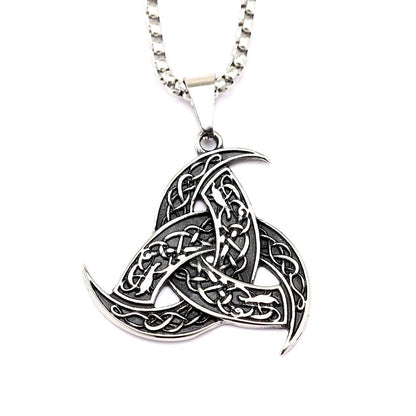 Vintage Stainless Steel Men's Single Sided Viking Celtic Knot Triangle Pendant Necklace