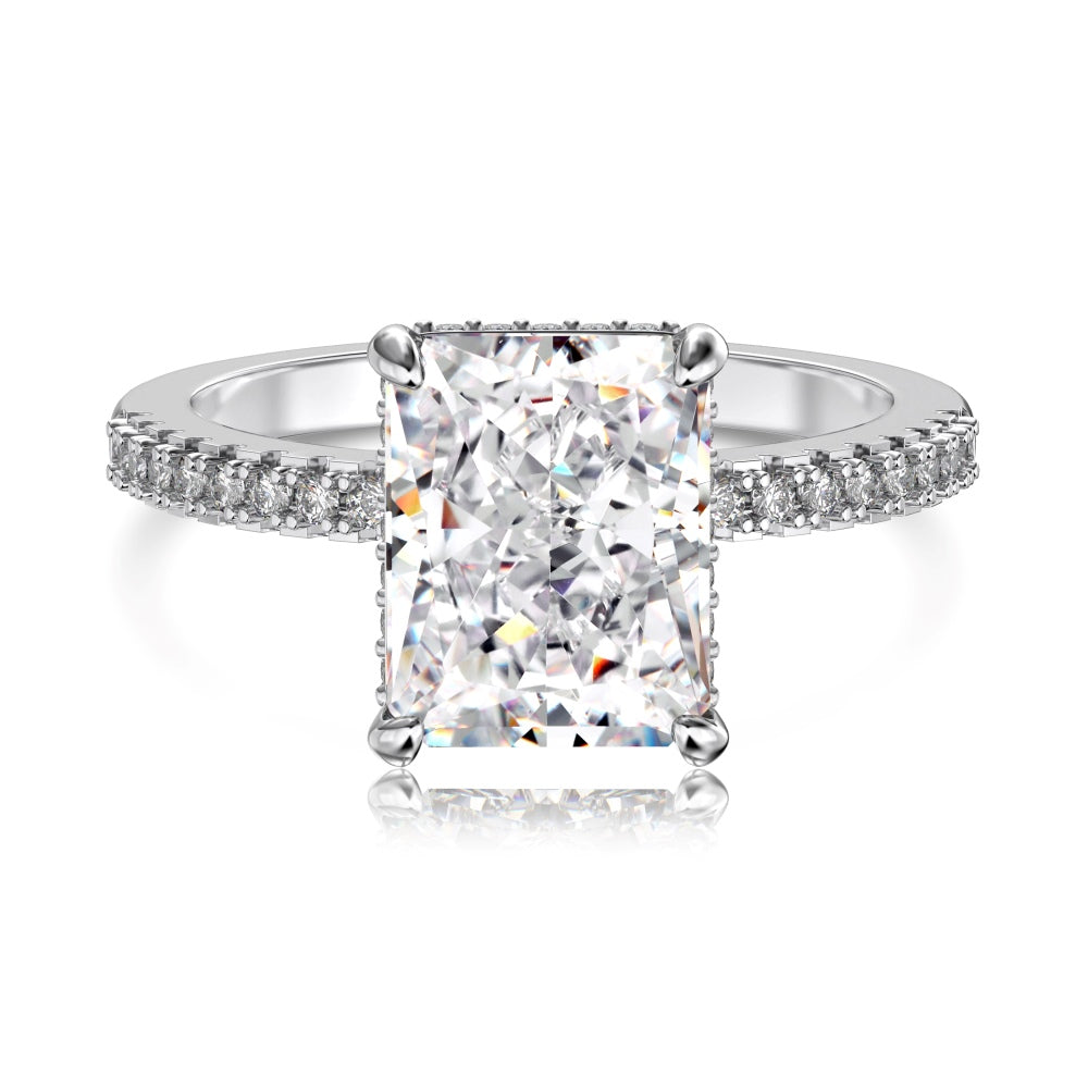 Women's 4.0ct Square Ice Flower Cut Zirconia Trendy Ring, S925 with White Gold Plating