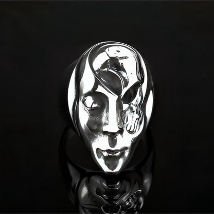 Vintage Solid Stainless Steel 3D Embossed Half Skull Face Punk Band Ring for Men