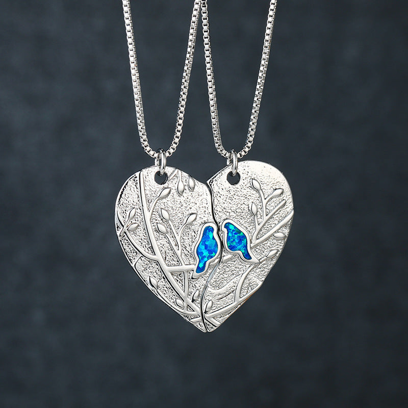 Blue Opal Love Puzzle Bird Set Necklace