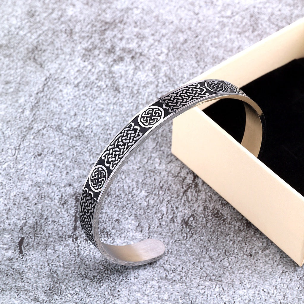 Vintage Celtic Knot Solid Stainless Steel Open C Bangle Men Bracelet