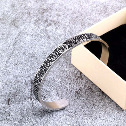 Vintage Celtic Knot Solid Stainless Steel Open C Bangle Men Bracelet
