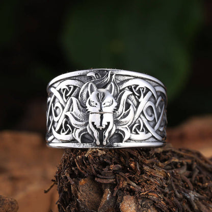 Vintage Nordic Solid Stainless Steel Viking Nine-Tailed Fox Ring for Men