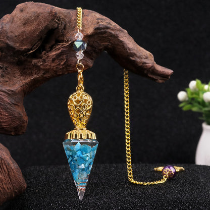 Golden Crystal Agate Resin Hexagonal Pyramid Spirit Pendulum