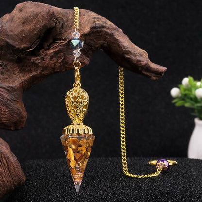 Golden Crystal Agate Resin Hexagonal Pyramid Spirit Pendulum