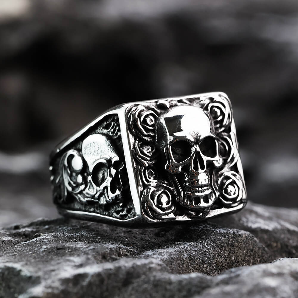 Vintage Solid Stainless Steel Punk Halloween Skull Ring for Men