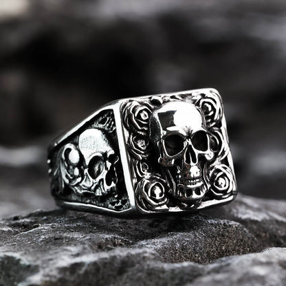 Vintage Solid Stainless Steel Punk Halloween Skull Ring for Men
