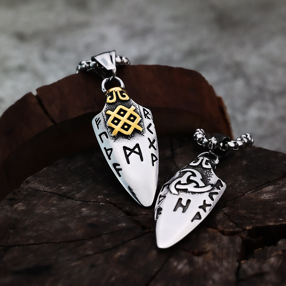 Vintage Stainless Steel Men's Viking Double Sided Celtic Knot Pendant Necklace