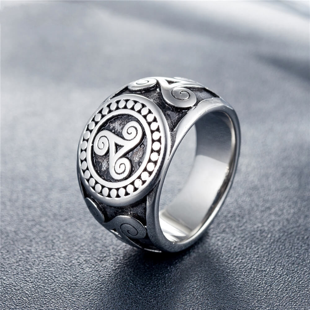 Vintage Solid Stainless Steel Viking Symbol Circle Spiral Ring for Men