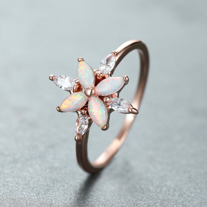 Womens Flower Opal with Zirconia Ring