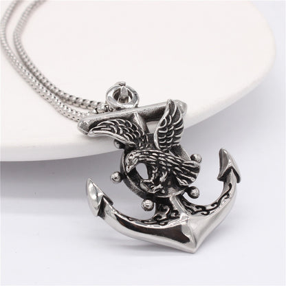 Men's Steel Eagle Anchor Pendant Necklace