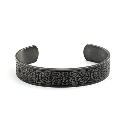 Men's Vintage Distressed Stainless Steel Cuff Bracelet, Nordic Viking Pirate Celtic Knot Open C Bangle