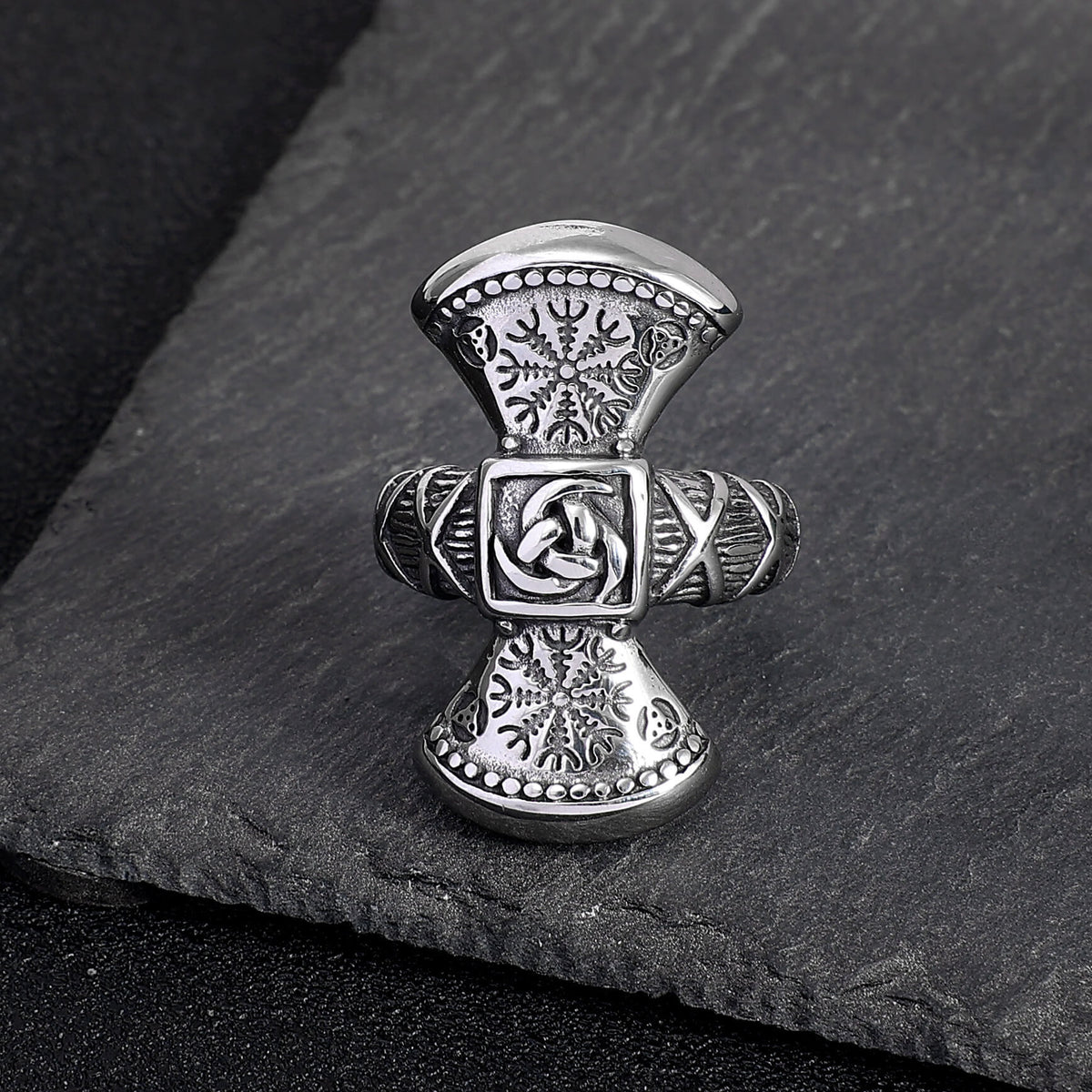 Vintage Nordic Solid Stainless Steel Bold Viking Symbol Ring for Men