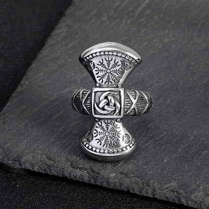 Vintage Nordic Solid Stainless Steel Bold Viking Symbol Ring for Men