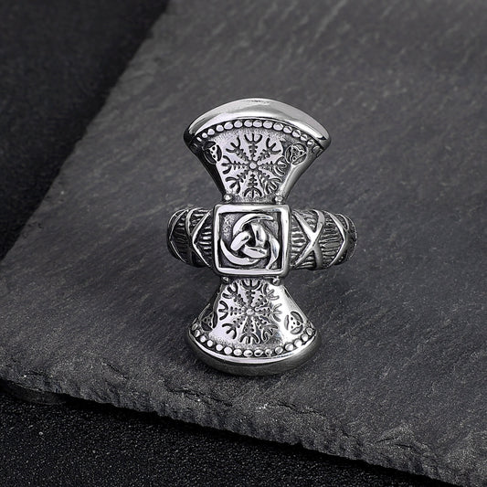 Vintage Nordic Solid Stainless Steel Bold Viking Symbol Ring for Men