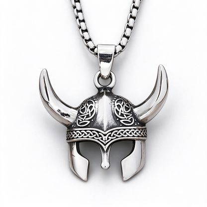 Men's Viking Helmet Horn Celtic Knot Pendant Necklace