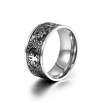 Vintage Antique Solid Stainless Steel Viking Tree of Life Band Ring for Men