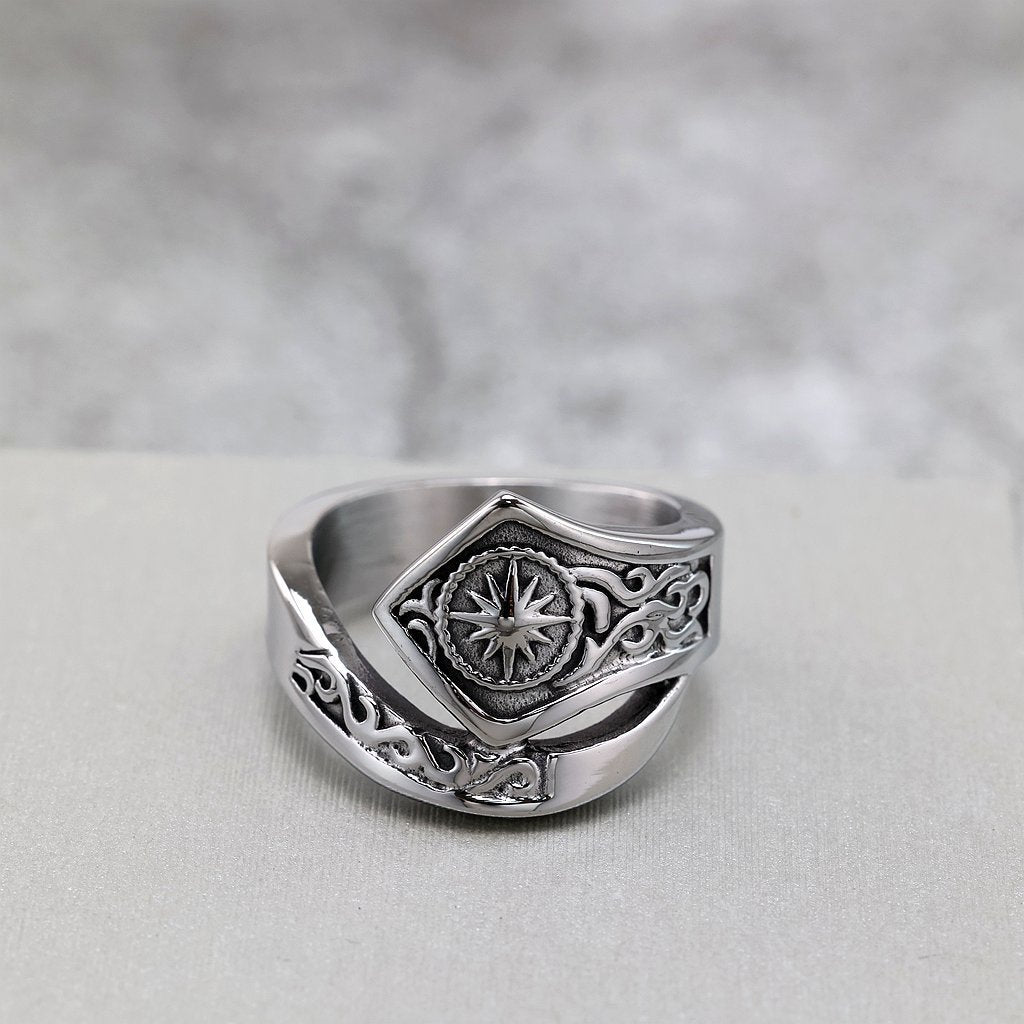 Vintage Solid Stainless Steel Indian Sun God Band Ring for Men
