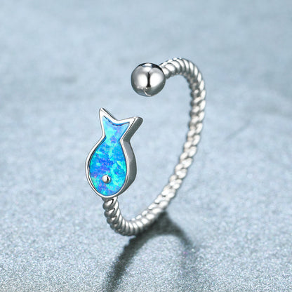 Women's Fish Shape Opal Twisted Adjustable Ring