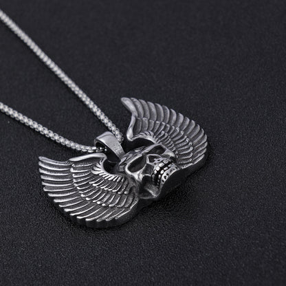 Men's Steel Winged Skull Pendant Necklace