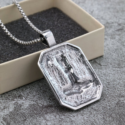 Vintage Stainless Steel Viking Rune Hammer Tag Pendant Necklace for Men
