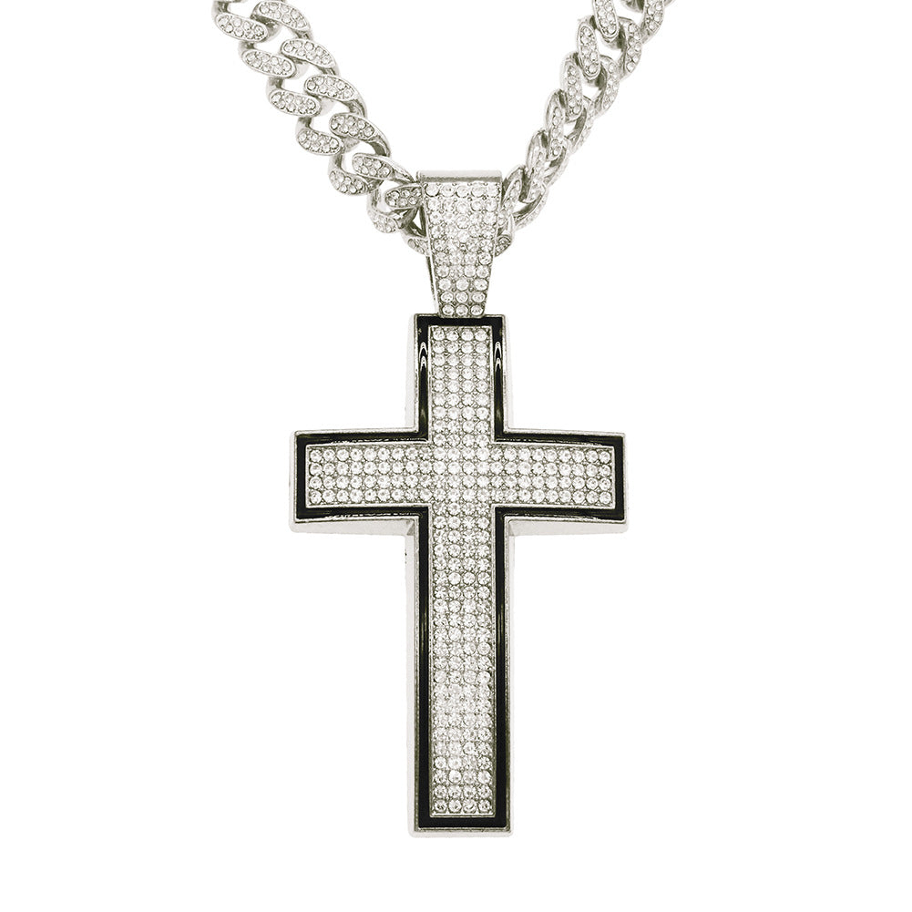 Hip-Hop Style Studded Cross Cuban Chain Pendant Necklace