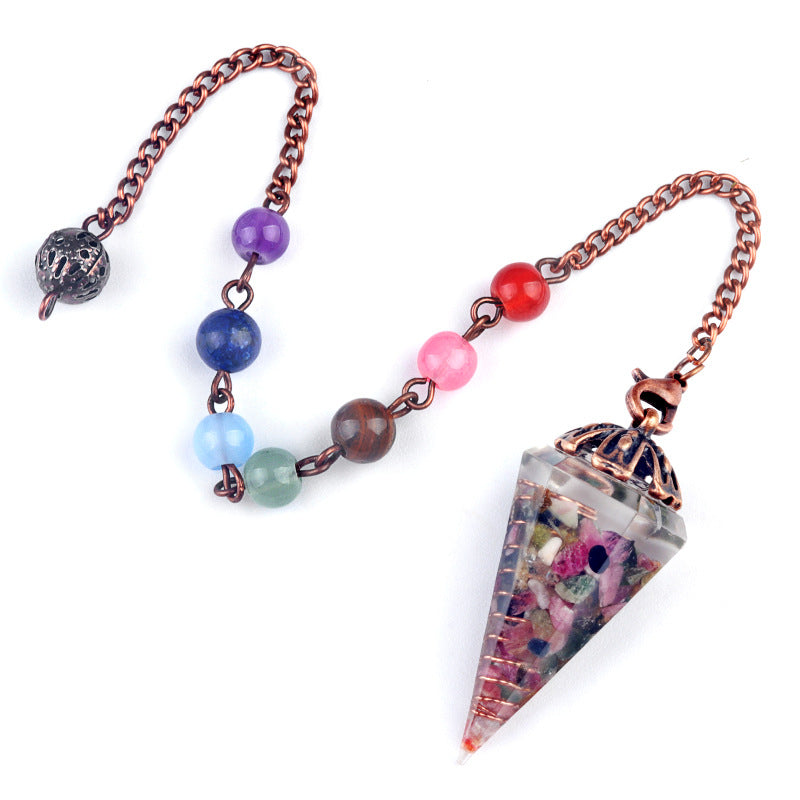 Chakra colorful bead chain crystal resin hexagonal cone flower holder spirit pendulum