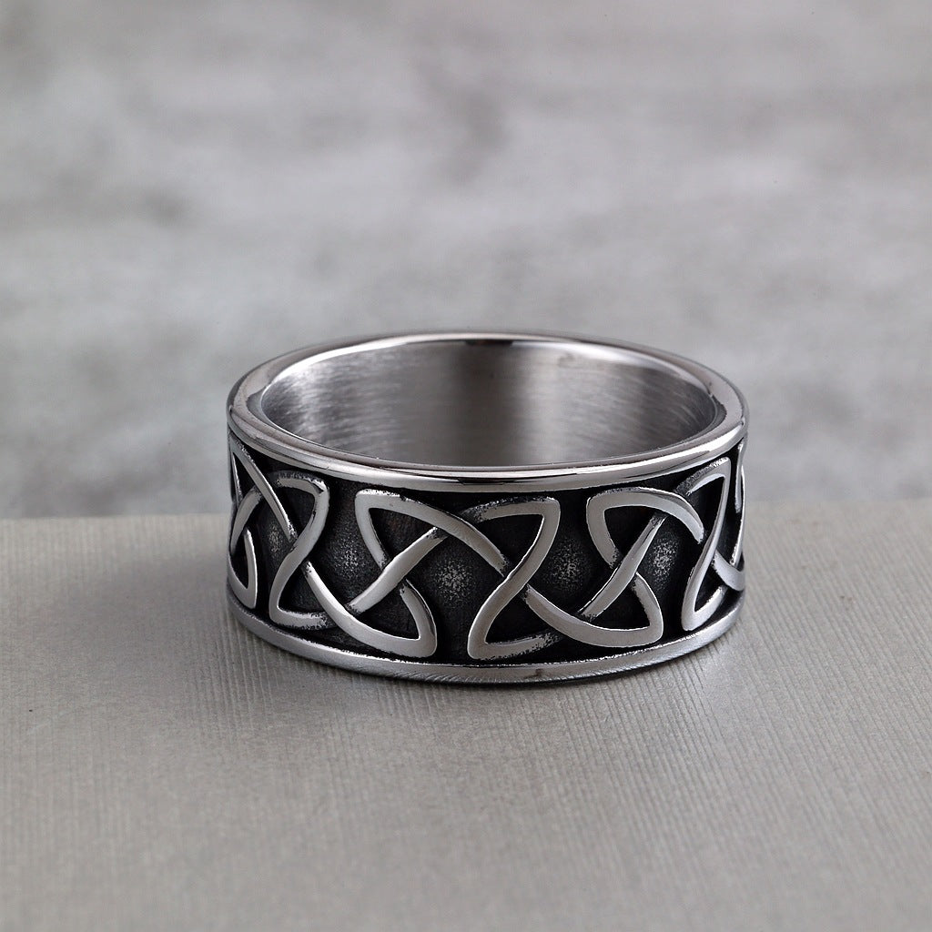 Vintage Solid Stainless Steel Celtic Triquetra Knot Wide Band Ring for Men