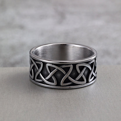 Vintage Solid Stainless Steel Celtic Triquetra Knot Wide Band Ring for Men