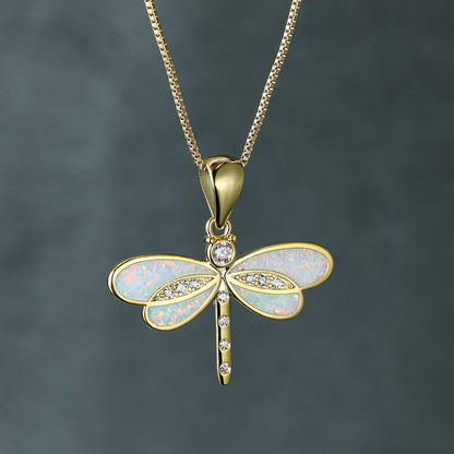 New Ins-style minimalist gold dragonfly blue opal necklace for women