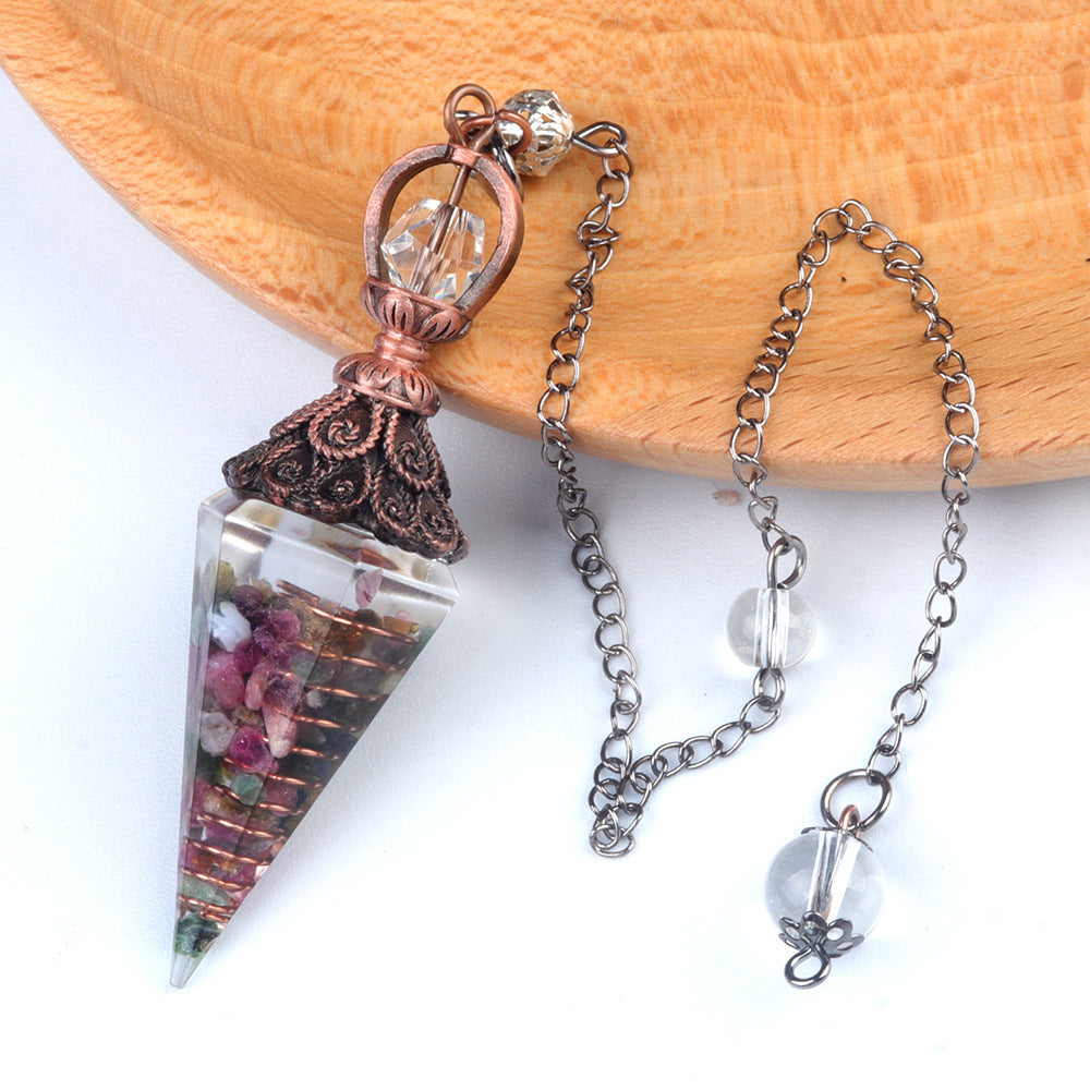 Antique copper crystal semi-precious stone multi-colored gravel resin spirit pendulum