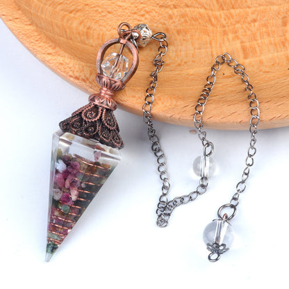 Antique copper crystal semi-precious stone multi-colored gravel resin spirit pendulum