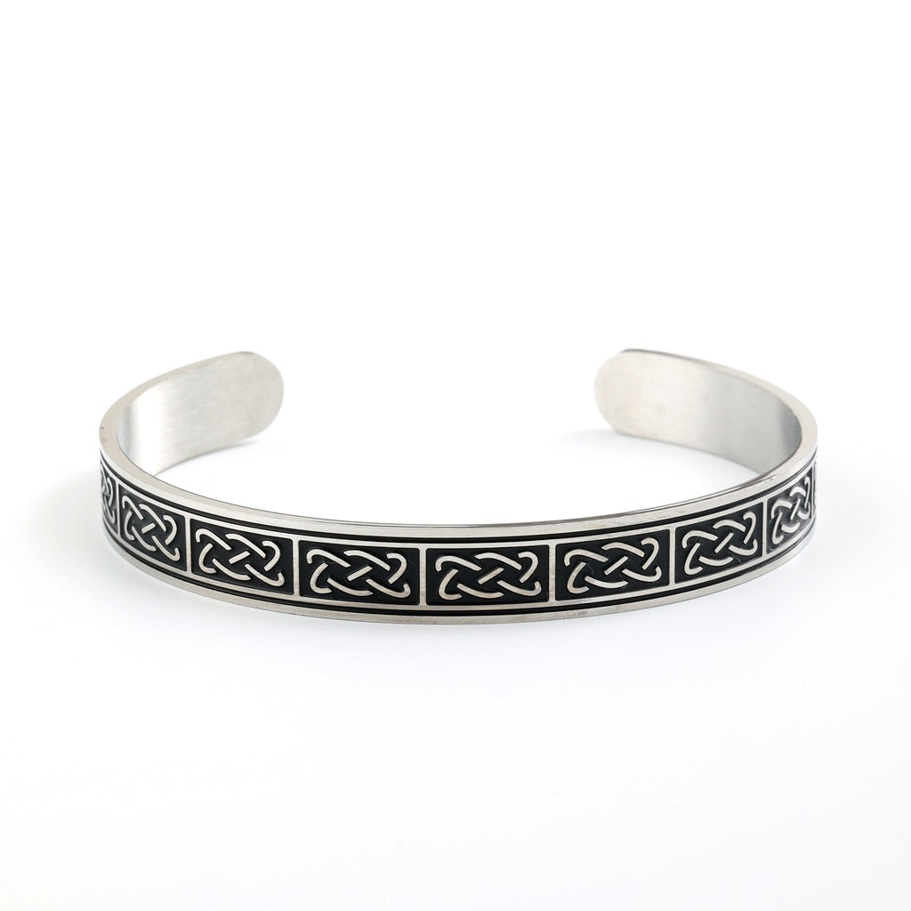 Vintage Celtic Knot Solid Stainless Steel Open C Bangle Men Bracelet