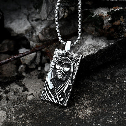 Men's Retro Death God Skull Square Pendant Necklace