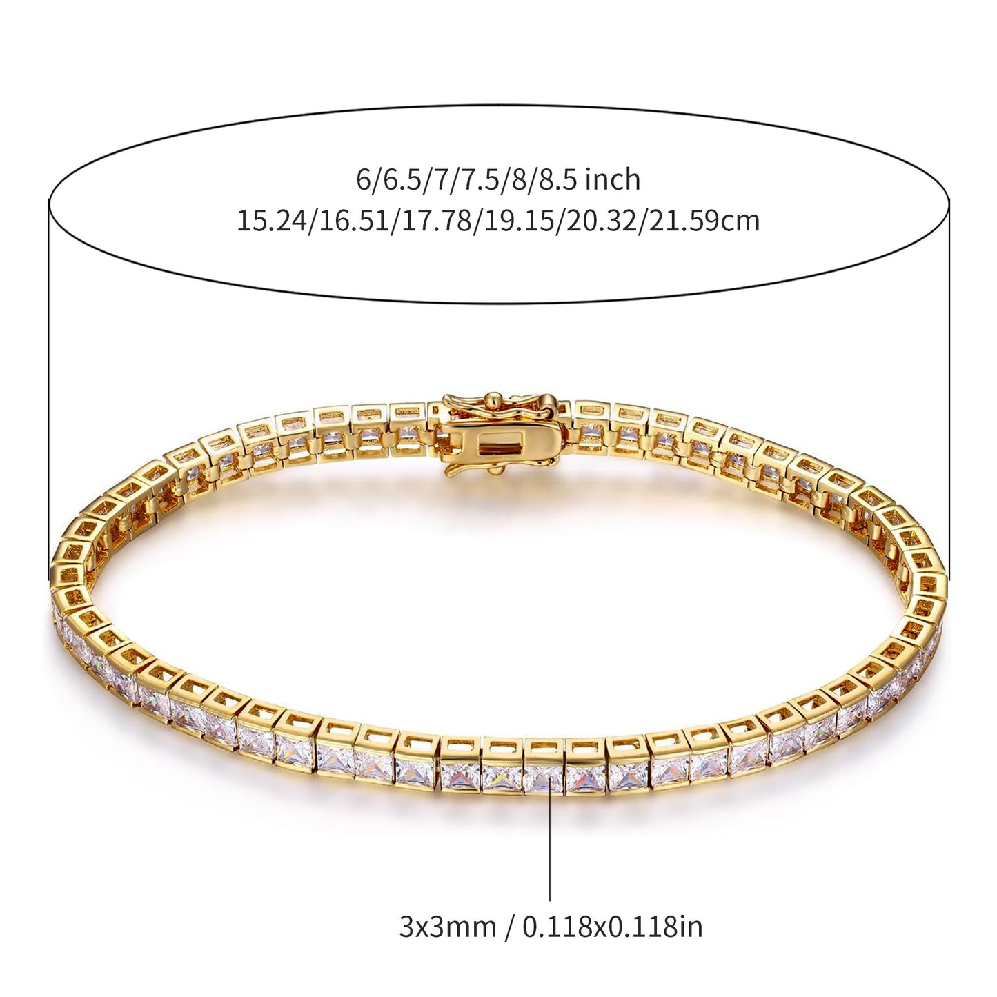 Women&Men's 3*3 Zircon Tennis Bracelet With Eight-Character Buckle