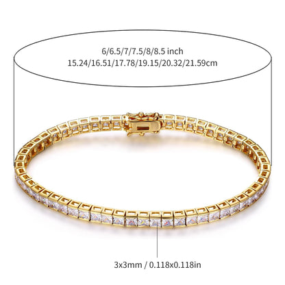 Women&Men's 3*3 Zircon Tennis Bracelet With Eight-Character Buckle