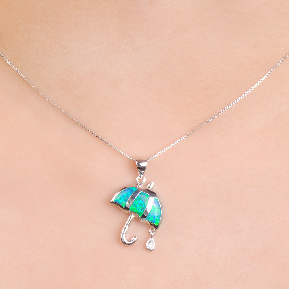 Opal Umbrella Pendant Necklace