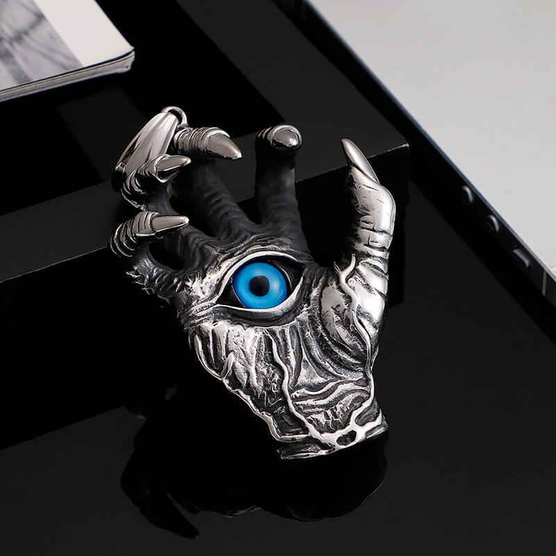 Men's Vintage Claw Skull Blue Eye Pendant Necklace