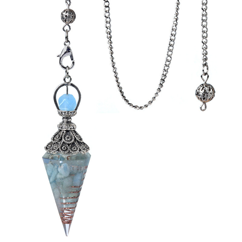 Antique silver crystal semi-precious stone multi-colored gravel resin spirit pendulum