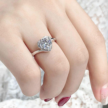 Women's White Gold Channel Setting Stones Heart Shape Moissanite Adjustable Ring